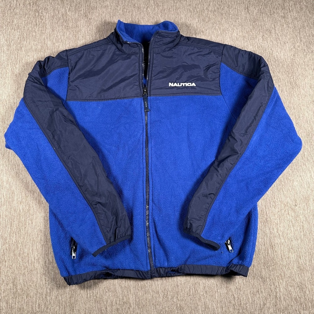 Nautica Boys XL 18/20 Blue Navy Fleece Full Zip Jacket Colorblock Mock Neck